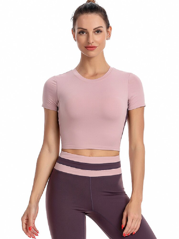 Kurze, feuchtigkeitsableitende sport-t-shirts für damen, kurzärmelige yoga-tops für damen, sommer-sporttops für damen, laufbekleidung für damen: Lila / Xl