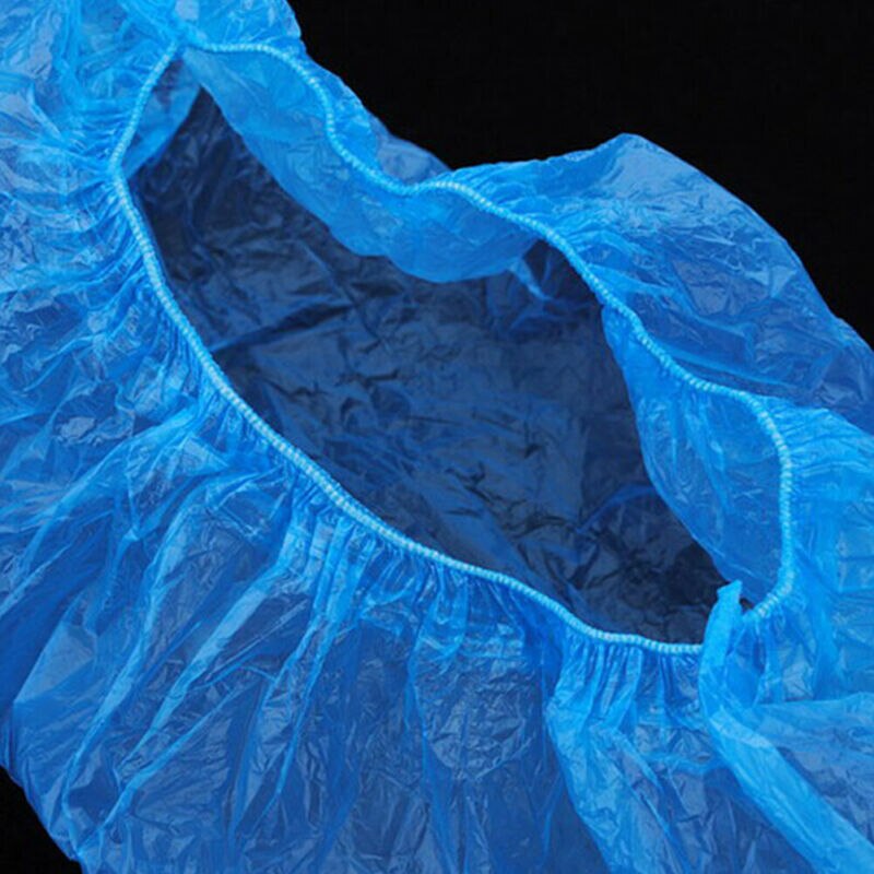 100 Disposable Shoe Cover Overshoes Blue Anti Slip Plastic Cleaning Boot Safety Rain Covers