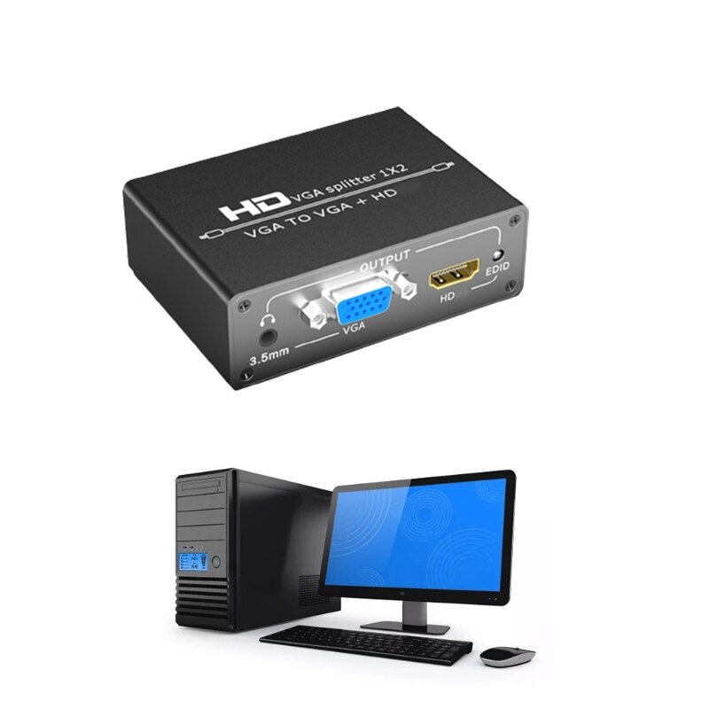 2 In 1 Multi-Monitor Adapter Vga Splitter Vga Monitor Projector 1080P Geschikt Voor Thuis Muziek