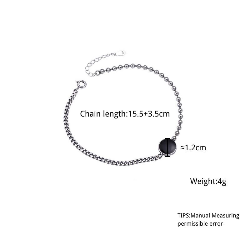 Eenvoudige Ronde Black Glazuur 925 Sterling Zilveren Armband Voor Vrouwen Bead Chain Sieraden S-B392