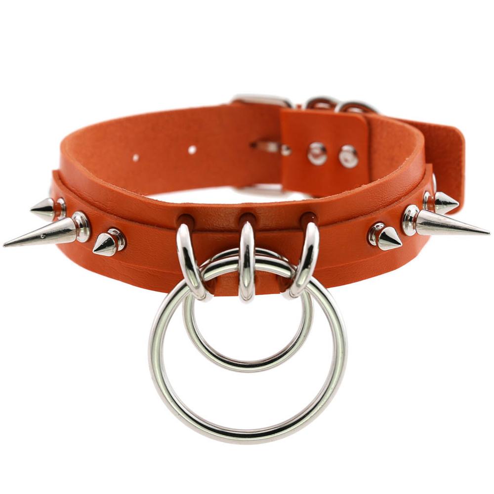 Spiked Choker For Women Men Punk Rock Collar Goth Necklaces Leather Studded Choker Girls Harajuku Gothic Jewelry: orange