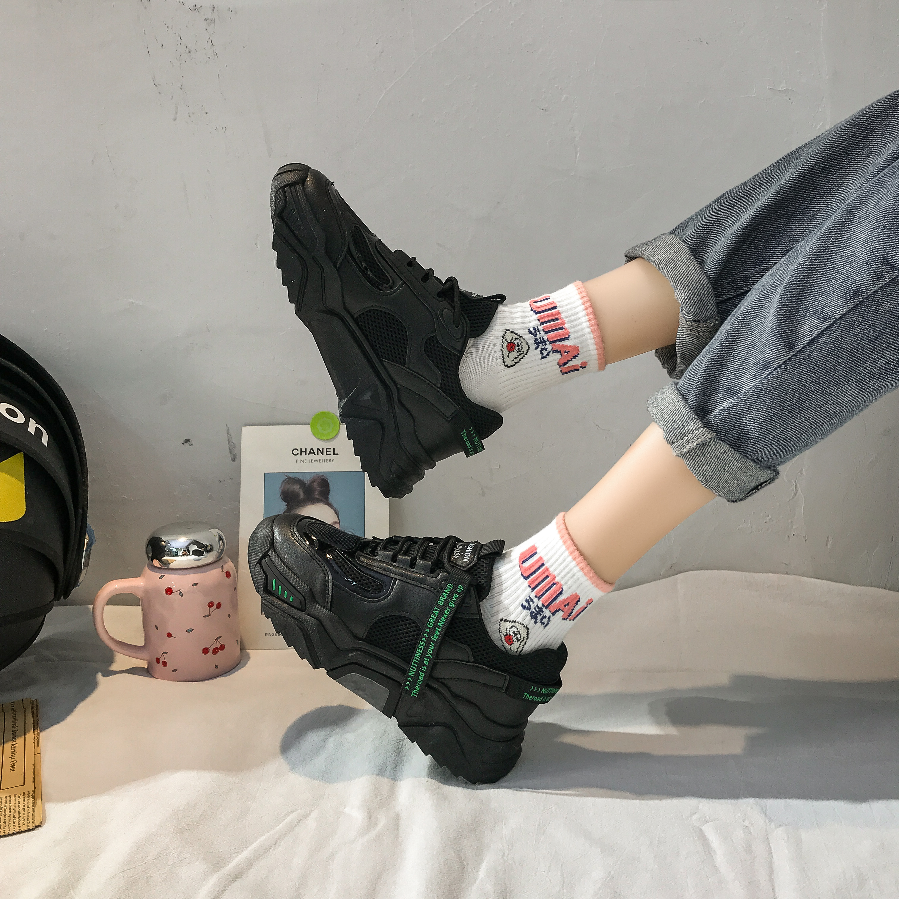 Mustat lenkkarit naisten vapaa-ajan kengät naisten platform-lenkkarit kevät syksy naisten kengät hengittävät kengät vauvojen kengät