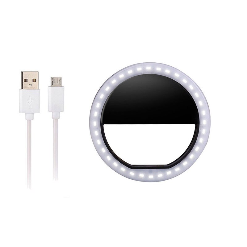 Usb Usb Charging Selfie Ring Led Light Lamp Mobile Phone Lens LED Selfie Lamp Ring Flash for Iphone for Samsung Xiaomi: Black