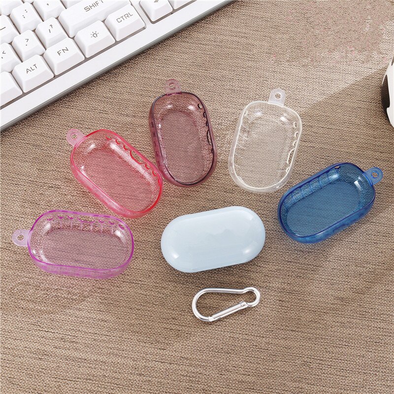 Til samsung galaxy buds plus + etui klar gennemsigtig blød silikone trådløst øretelefon cover til galaxy buds etui med nøglering: Tilfældig farve