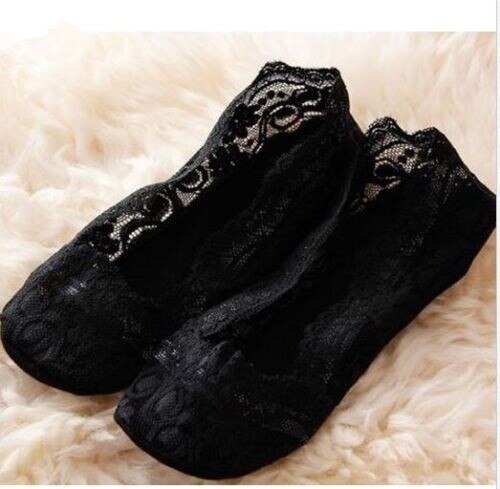 1 paar dames yogasokken katoenen kant enkelsokken lage prijs laag uitgesneden stippen sokken vrouwelijke onzichtbare antislip sokken slippers: Zwart