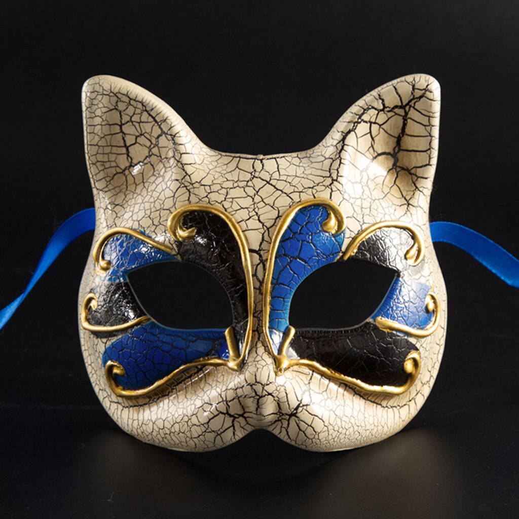 Máscara de disfraces de niños Vintage veneciano a cuadros Musical Mardi gato máscara mascarada Halloween decoración Halloween