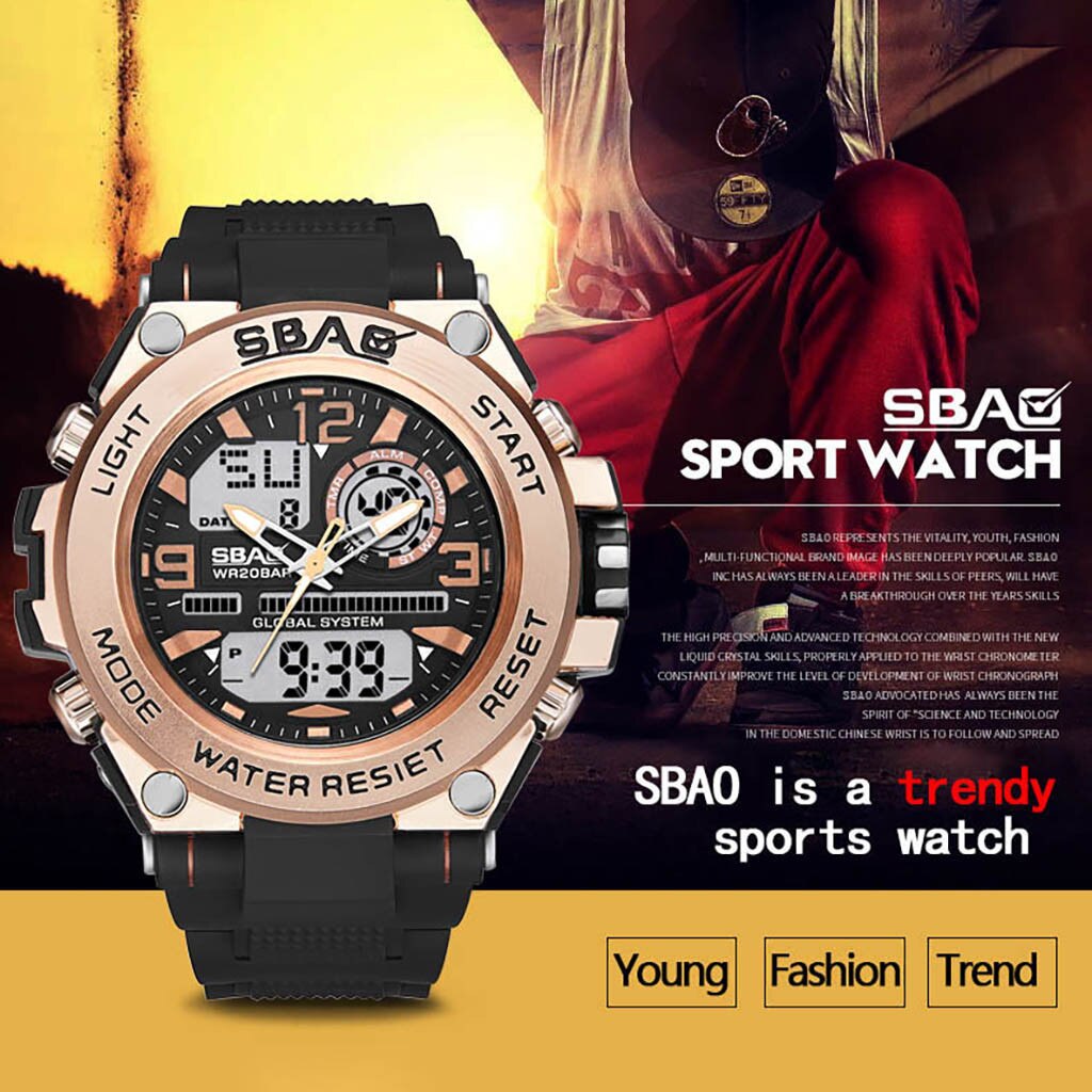 Mannen sport horloges Digitale Wwatch Multi Functie Grote Wijzerplaat Dubbele Display mode heren horloge Jurk horloges erkek kol saat