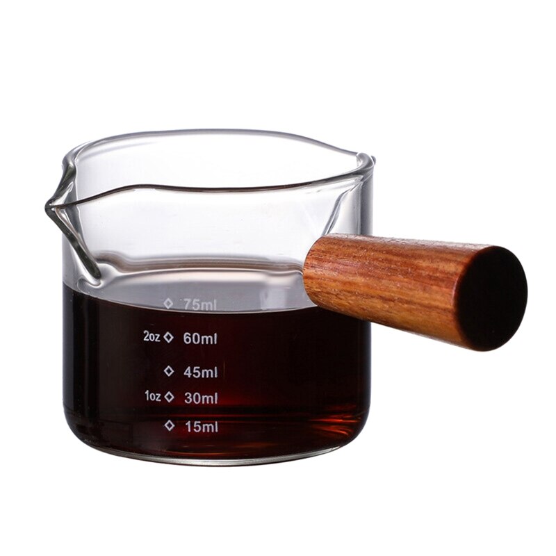Heat-Resistant Glass Measuring Cup with Scale Milk Cup Wooden Handle High Borosilicate Glass Espresso Coffee Cup