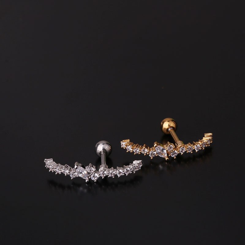 1pc stang i rustfritt stål og lang cz øreflippen skru tilbake ørepynt ørepiercing smykker brusk helix tragus øredobber