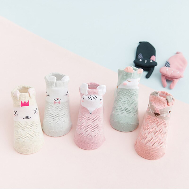 Chaussettes d'été en coton pour enfants | 5 couleurs/lot, en maille, pour bébés garçons et filles, chaussettes à motif de dessin animé, chaussettes minces pour enfants