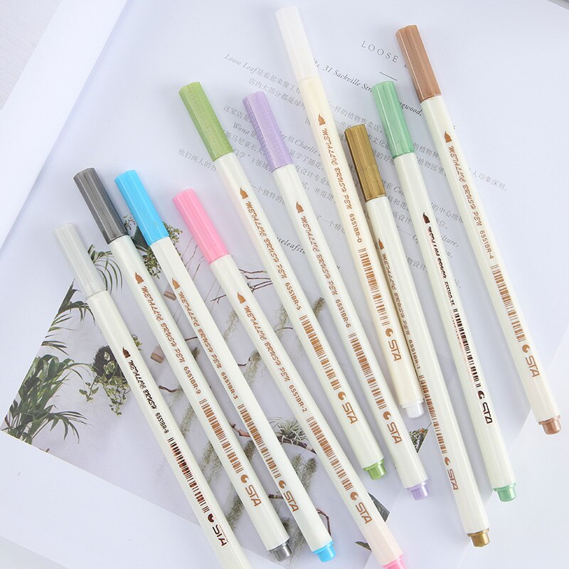 STA Metallic Colorful Brush Marker Pens 10 Colors Available Paint Pens for Decoration Photo Album Note book 1 Piece