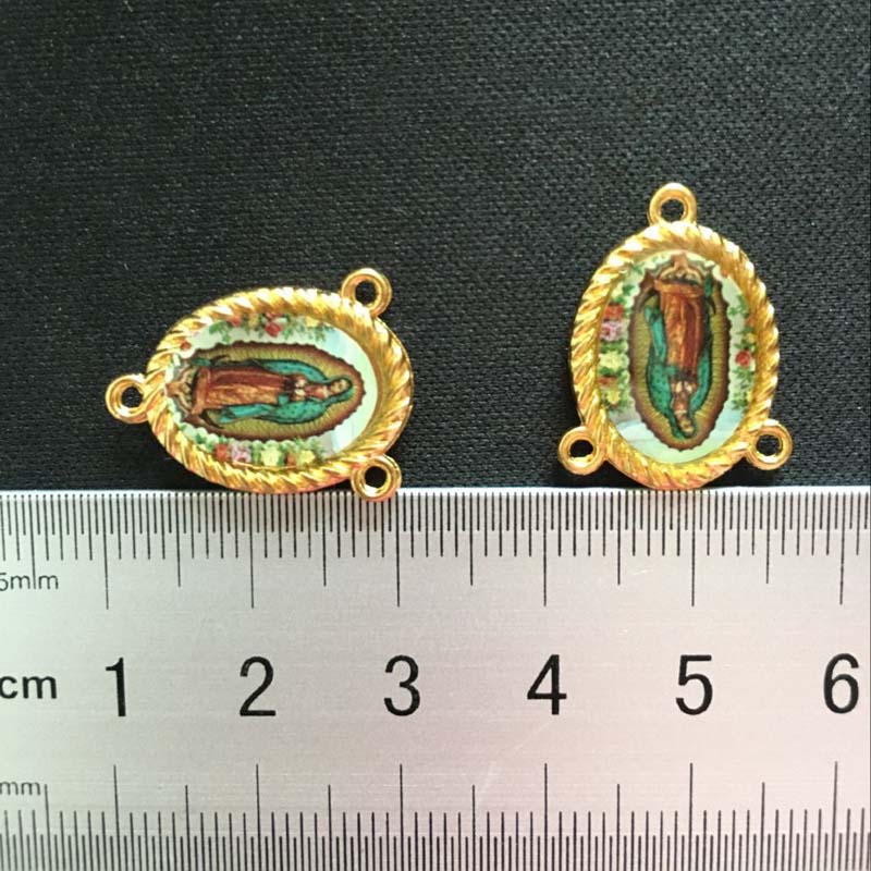 10 stk guld farve vores dame af guadalupe rosenkrans center medaljer 3 huller to sider samme foto