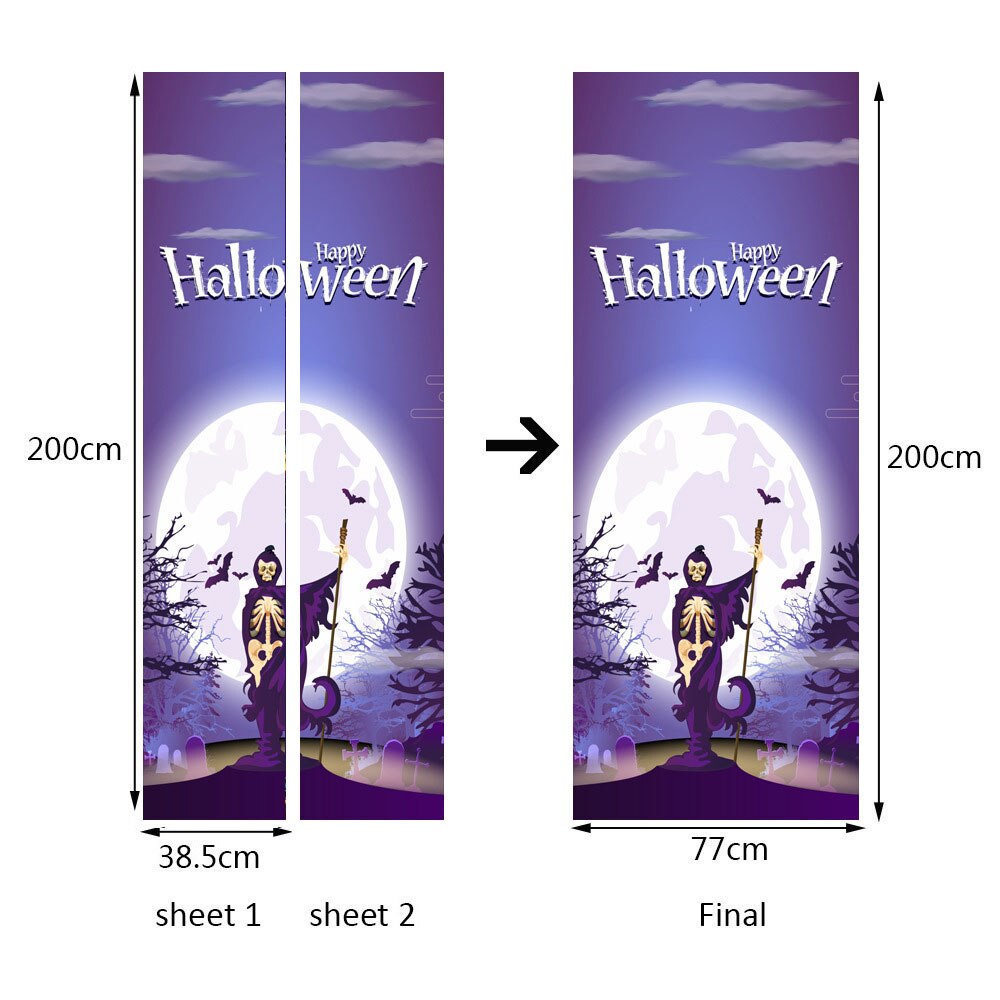 2Pcs/Set Halloween Door Sticker, Halloween Graveyard Door Wall Sticker Peel And Stick Removable Wallpaper Horrible Door Decal