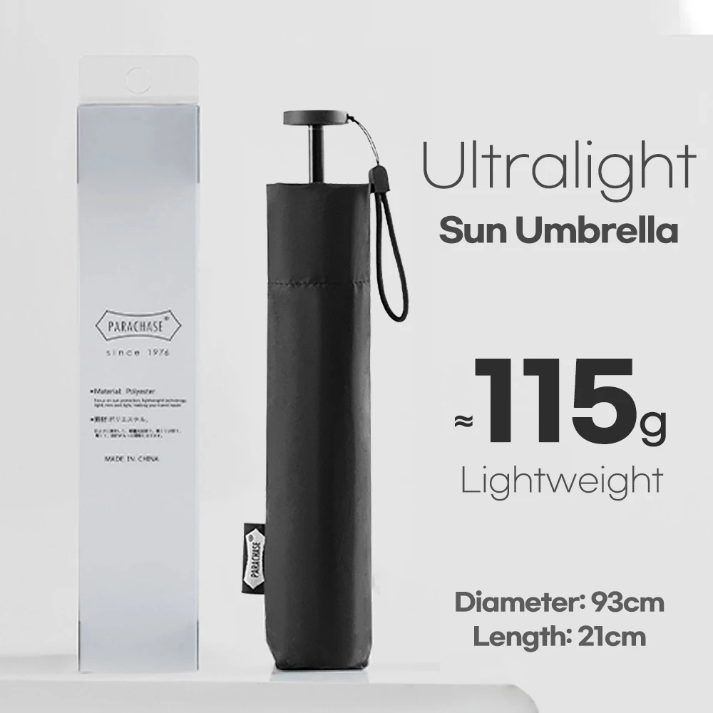 Parachase Bleistift, faltbar, UV-Regenschirm, Kohlefaser, Anti-UV, für Reisen, leicht, Sonnenschirm, winddicht, tragbar, Sonnenschirme: Schwarz