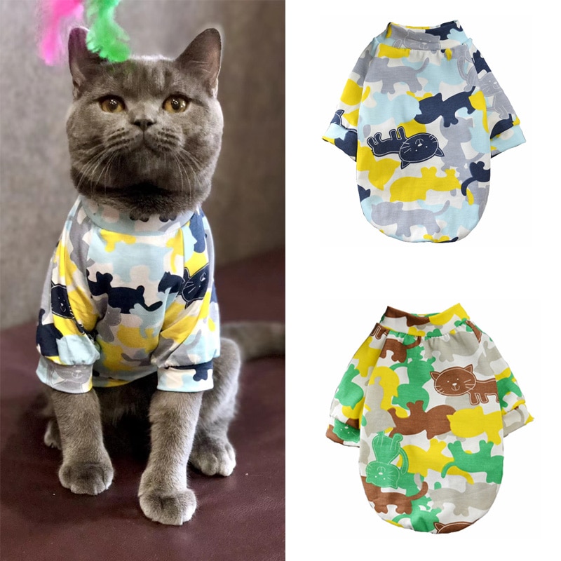 Summer Cotton Pet Cat Vest Tshirt Camouflage Cat Clothes for Small Dogs Puppy Kedi Clothing Mascotas Costume ropa para perros