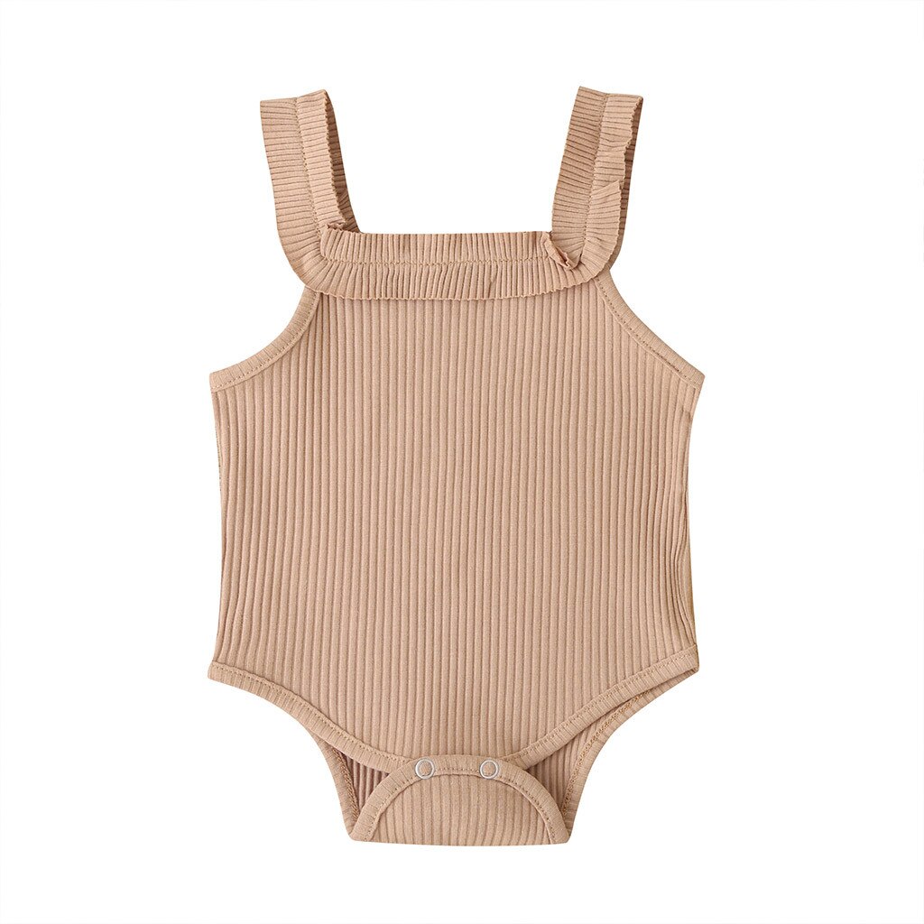 2022Children Summer Clothing Newborn Baby Boy Girl Knit Solid Ribbed Bodysuit Jumpsuit Cotton Outfits Sleeveless Sunsuit 0-24M25: Auburn / 6M
