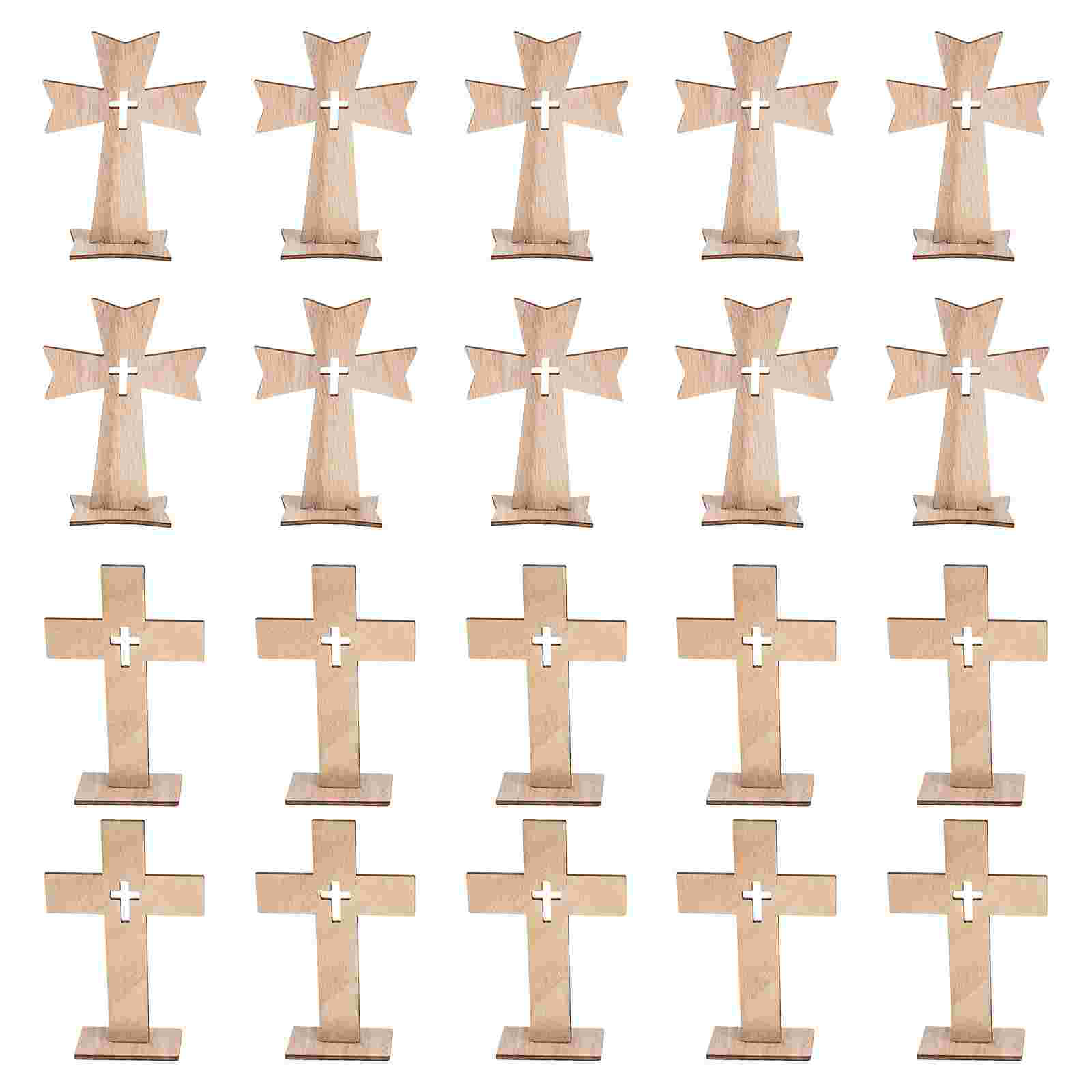 20Sets Cross Wooden Ornament Decorative Art Craft Wood Standing Cross Desk Adorn