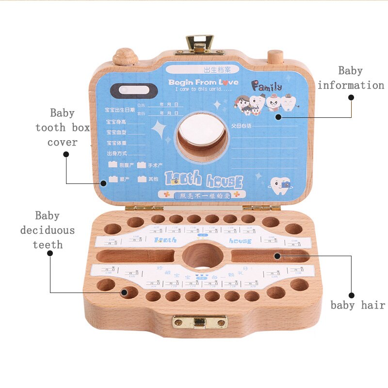 Caja de dientes con forma de cámara para niños, organizador de madera para guardar dientes de leche, gran