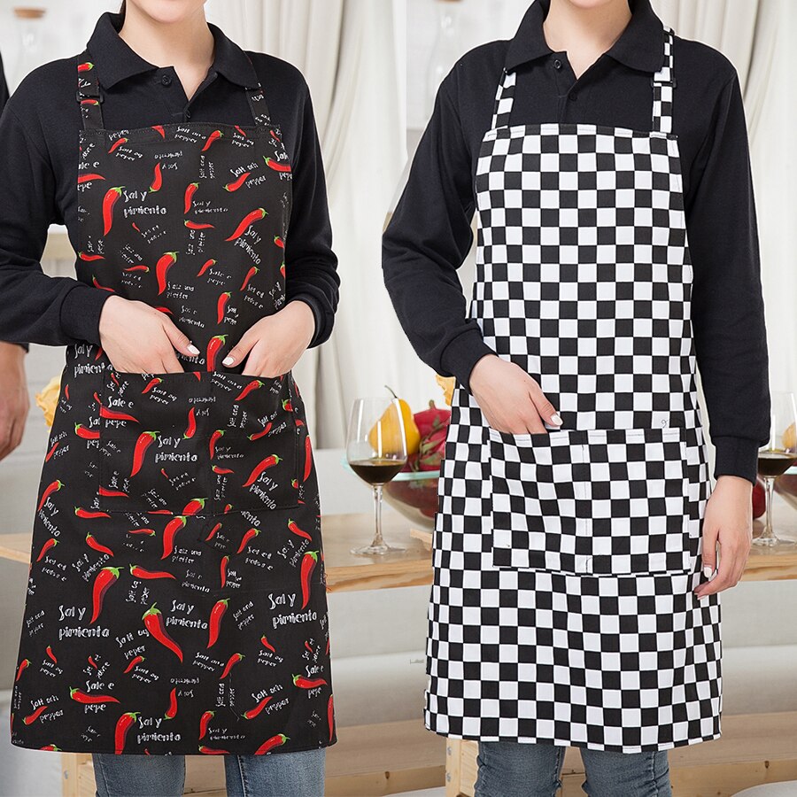 Zwarte Koken Bakken Schorten verstelbare Mouwloze Schort Streep Bib met zakken Halter Bib Delantal Keuken Restaurant