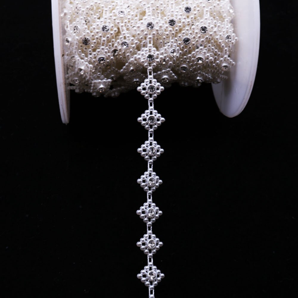 9mm brede witte 1YD Parel bloem strass ketting trim kleding applique naaien diy SZ015