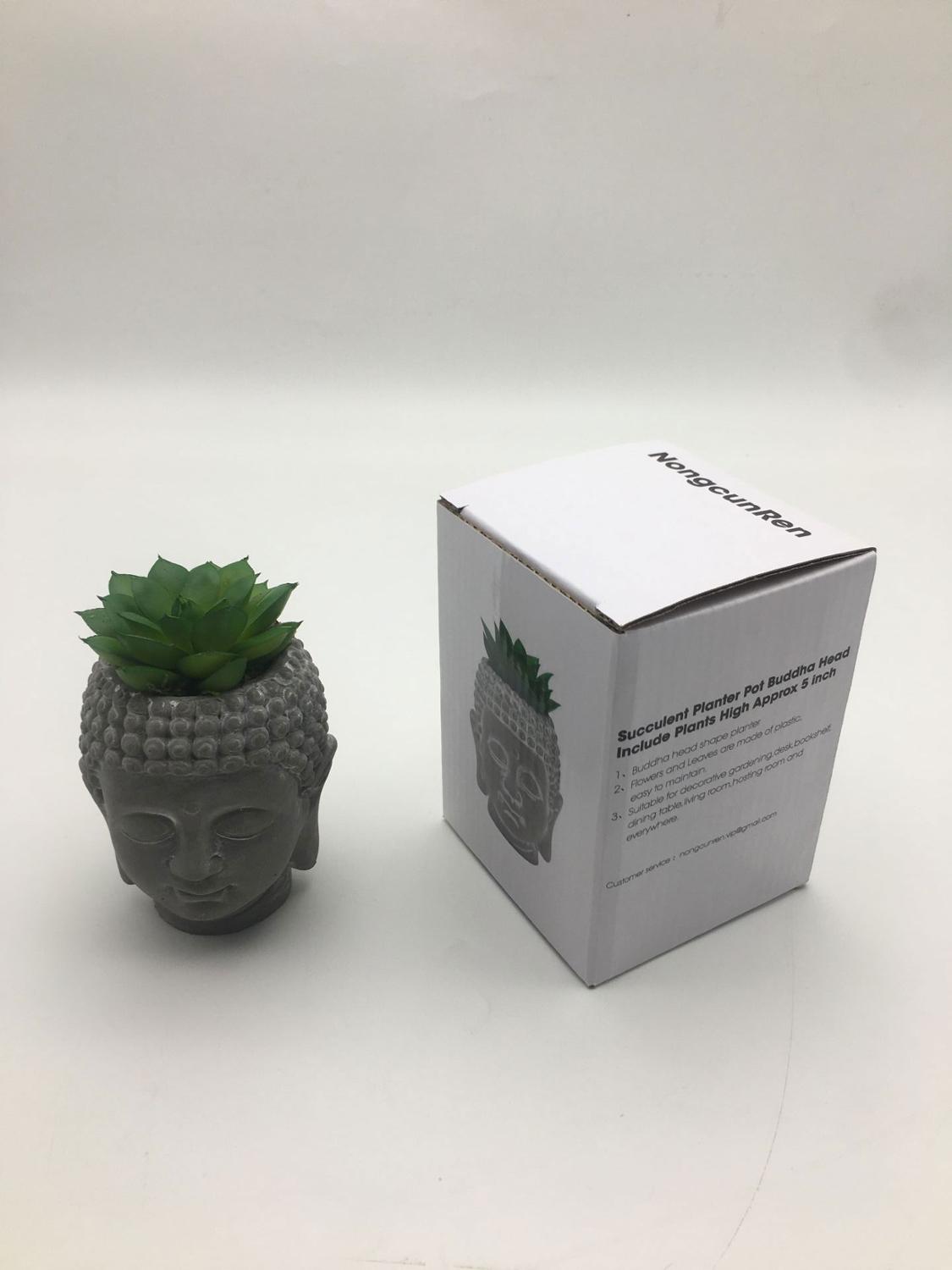 Macetero de cabeza de Buda de cemento no grunren, pequeños recipientes para plantas de decoración