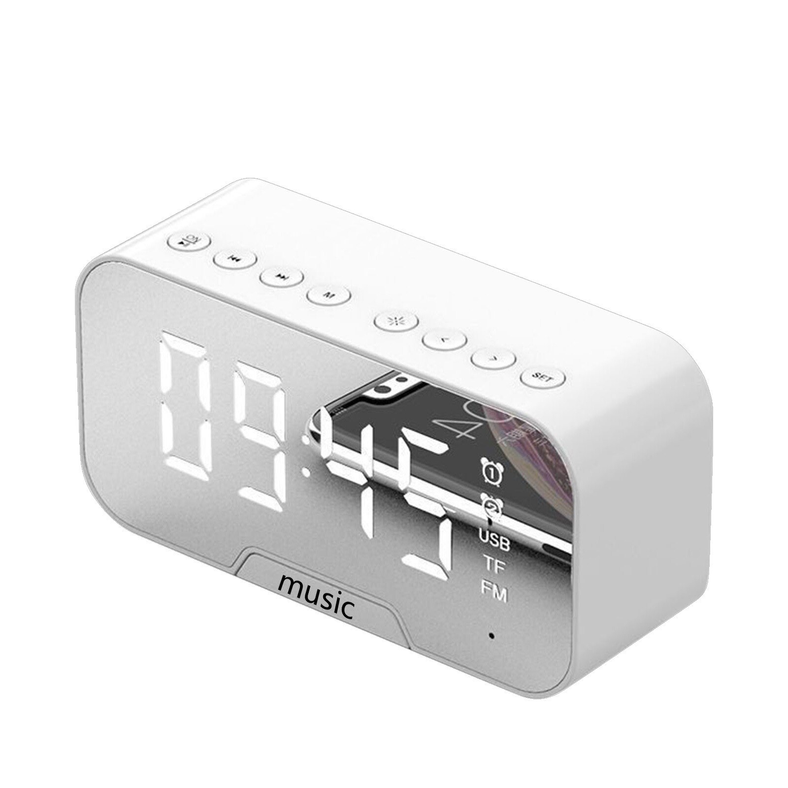 LED digital alarm clock wirless Poratable LED Mirror Digital Alarm Clock Wireless Bluetooth Speaker DIY: WH