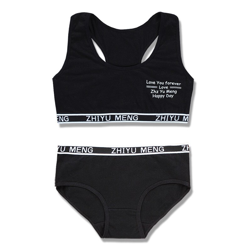 Teen Bra and Panties Set 10 Teenage Clothes Kids Sport Underwear Training Bra for Girls 8-14Y Adolescente Child Underwear 12: black