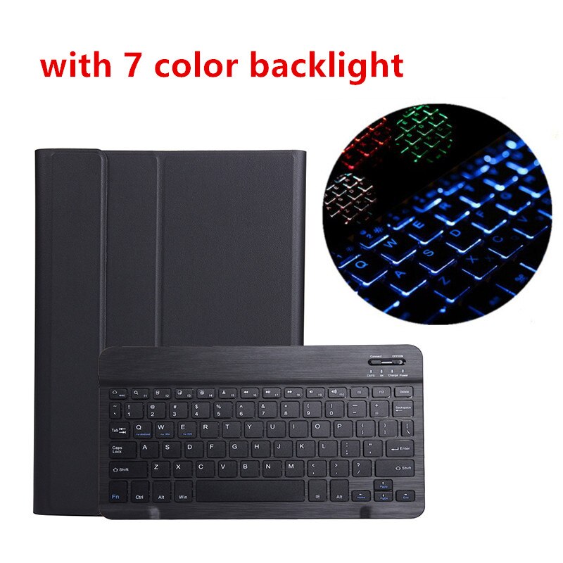 Bluetooth-toetsenbord voor samsung galaxy tab  a 10.1 sm-t510 sm-t515 leren hoes afneembare toetsenbordhoes voor samsung  t510: Zwart met achtergrondverlichting