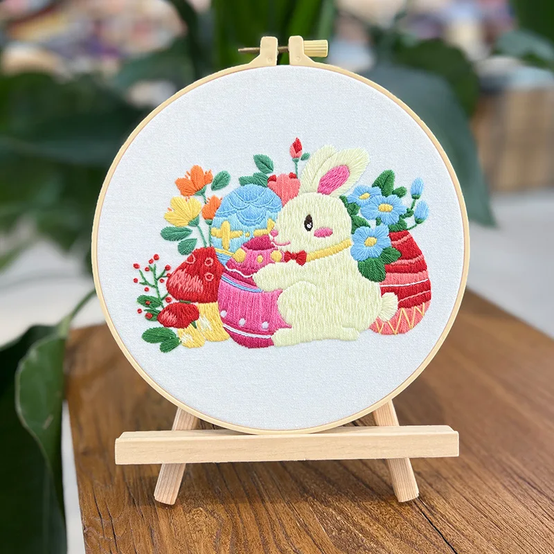 Pupunkukka kirjontasetti aikuisille aloittelijoille kirjontaharjoitussetti kangaslangat askartelun ystäville käsinpistoksi: 20*20cm / Viininpunainen