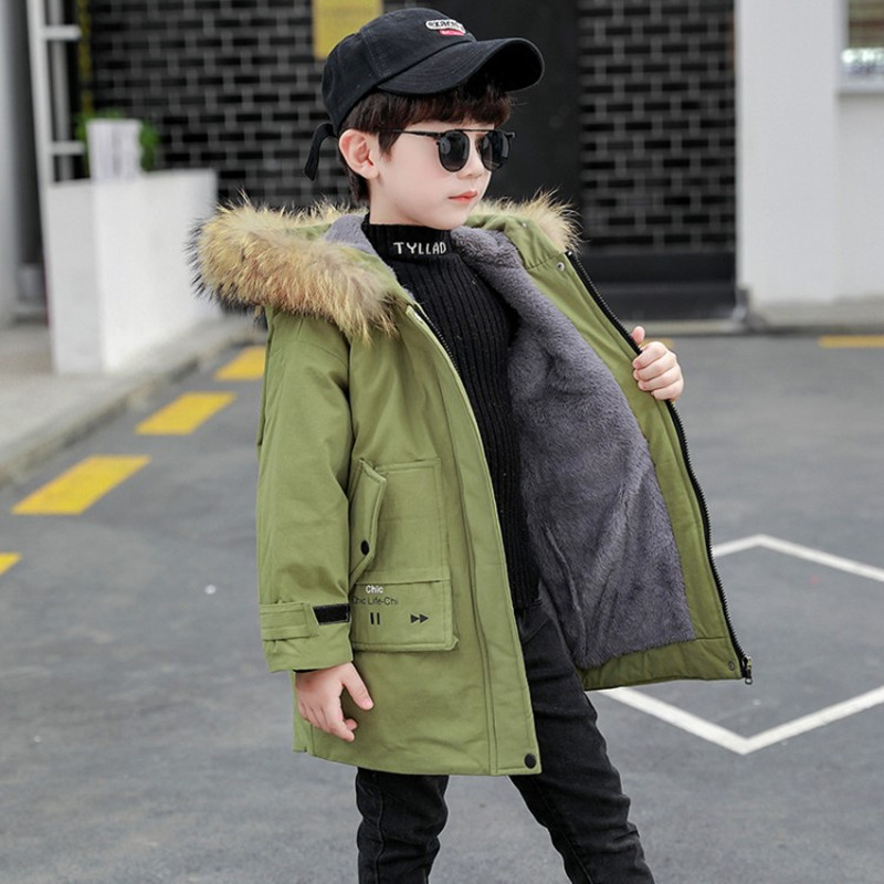 Jaqueta de inverno para meninos 2022 crianças snowsuits além de veludo quente com capuz outerwear casaco adolescente menino grosso preto verde parkas 5-14 y: army green / 6