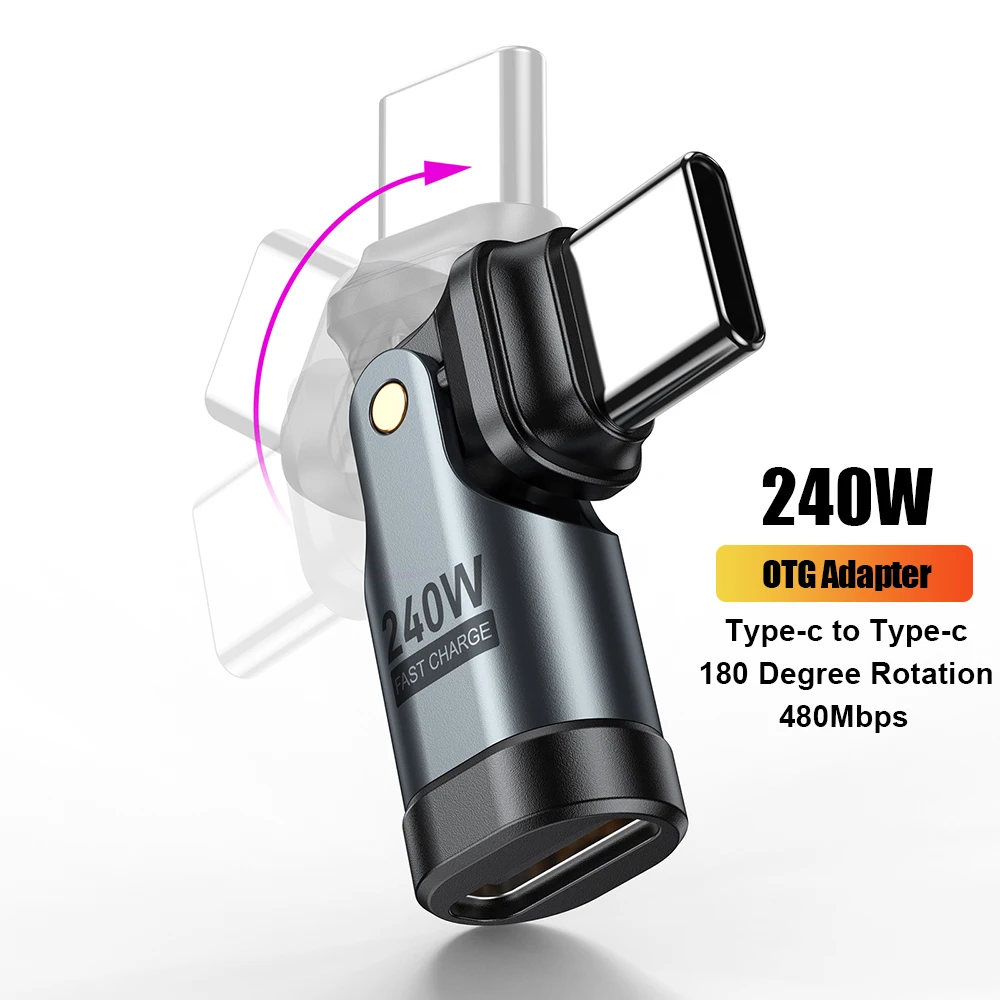 AUFU 240W OTG Adapter 180 Obrotowy Adapter USB Typu C Męski na Typ C Żeński Adapter OTG Szybkie Ładowanie Konwerter Do Macbooka Xiaomi Realme: Default Title