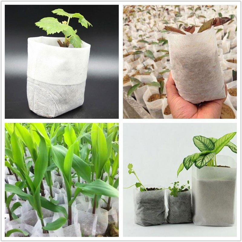 100 stk / sæt biologisk nedbrydeligt ikke-vævet børnehaveposer plante vokse poser stof kimplanter potter miljøvenlige beluftning plantning poser