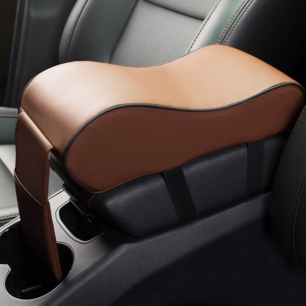 Universal Leather Car Armrests Pad Auto Armrest Car Center Console Arm Rest Seat Box Pad Vehicle Protective Car Styling: Coffee