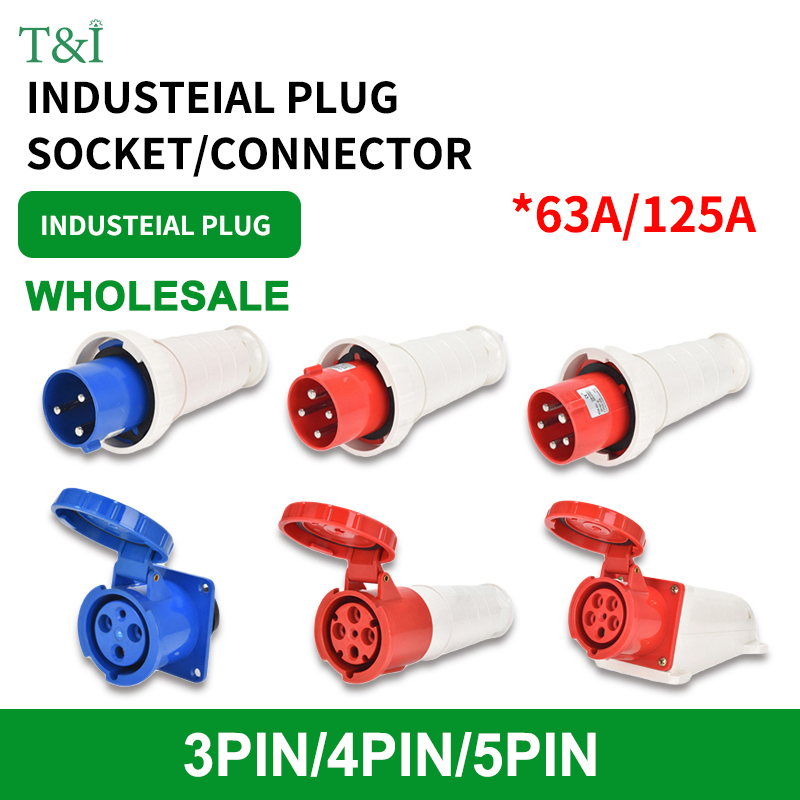 Waterproof Industrial Plug3 Pole 4 Pole 5 Pin dustproof socket IP67 Male and Female 63a 125a Mounted industrial socket 380V 415V