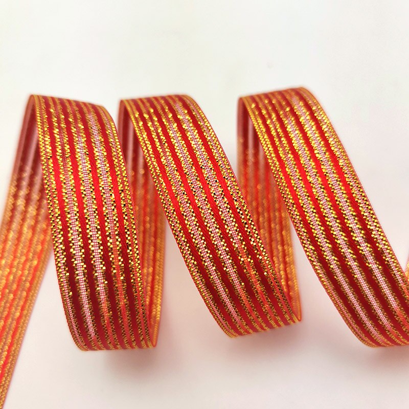 (25 yards/roll) 15mm White gold stripe packaging ribbon wedding shiny ribbons: Burgundy