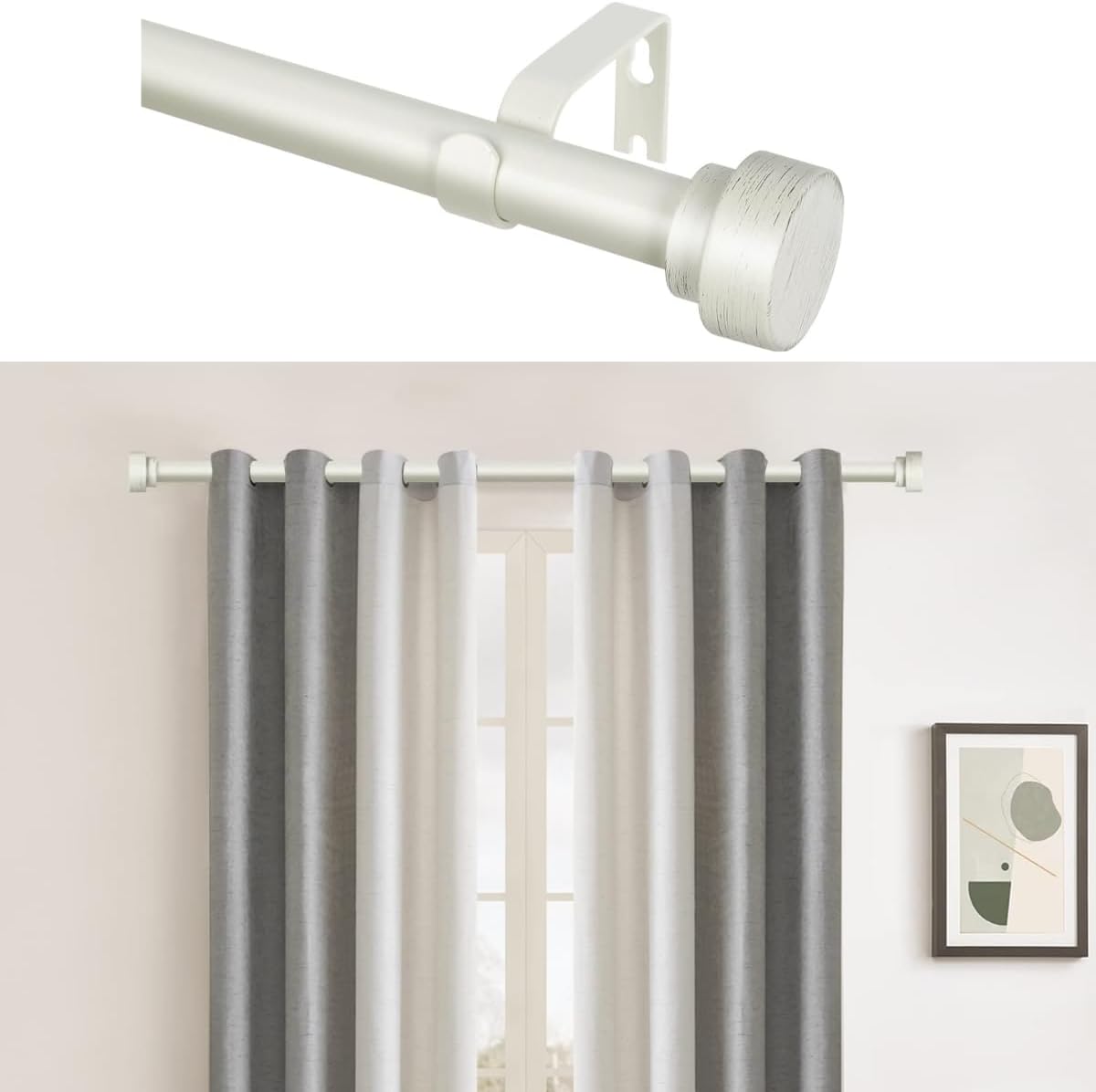 Antique White Curtain Rods for Windows ，1 Inch Telescopic Rod ,Netted Texture Finials Drapery Rods,Bathroom Shower Curtain Rods