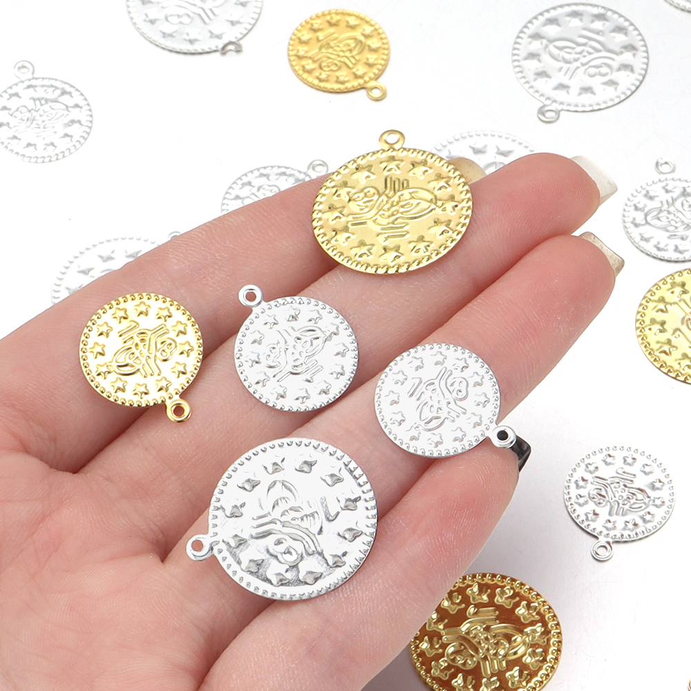 50/100 pçs 15/20mm turquia vintage folha de ferro pingente redondo para fazer jóias diy encantos colar brincos acessórios