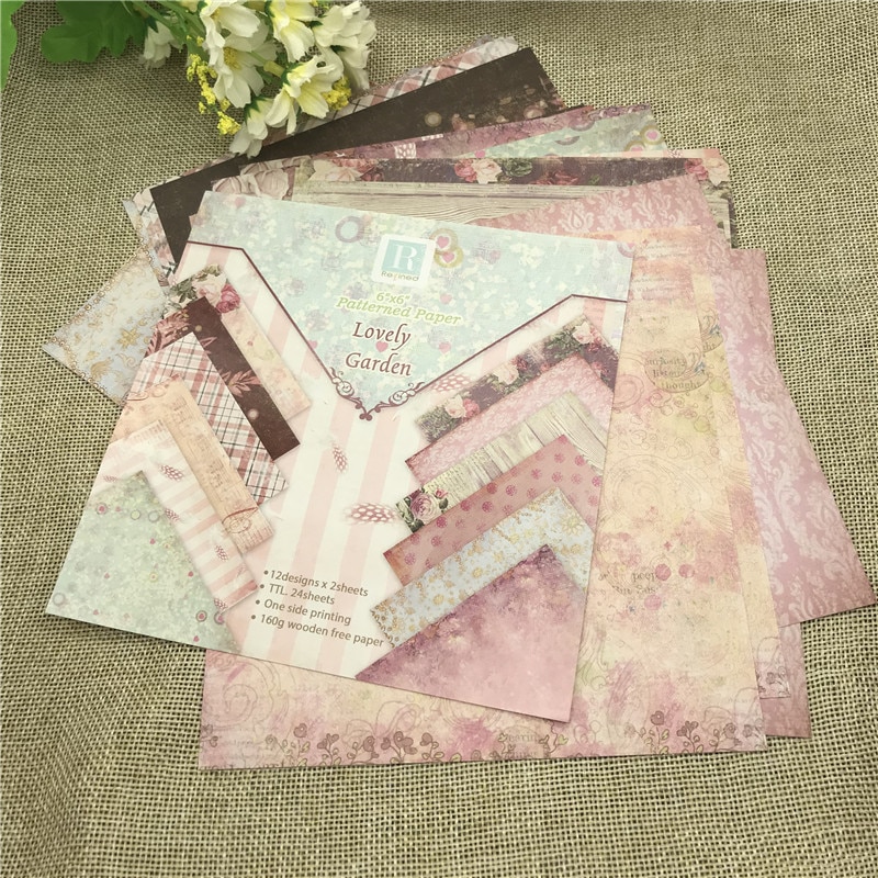 24 sheets 6"X6"Printed lovely Pattern Scrapbooking paper pack handmade craft paper craft Background pad