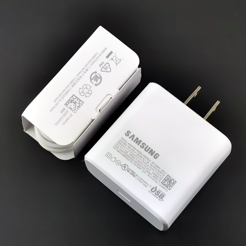 Cargador superrápido Samsung S20 Original de 45W, cable de carga rápida adaptable tipo C a tipo-c para galaxy s10, a50, a51, s8, note 10, 9 y 8: US White Set