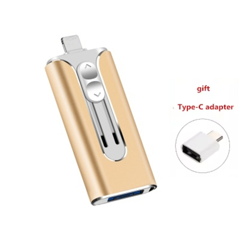 4 in 1 USB Flash Drive 256GB High Speed Micro USB Stick Type-C Pen Drive 32GB 128gb 1TB Memory Stick for iphone Android PC iPad: Gold / 32 GB