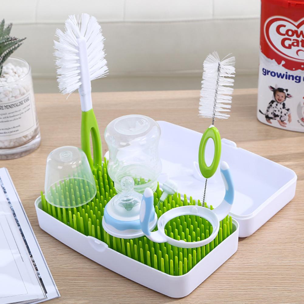 Bærbar folde plæne flaske rack tørrestativ børste flaske rengøring kit holdbar baby musik flaske holder