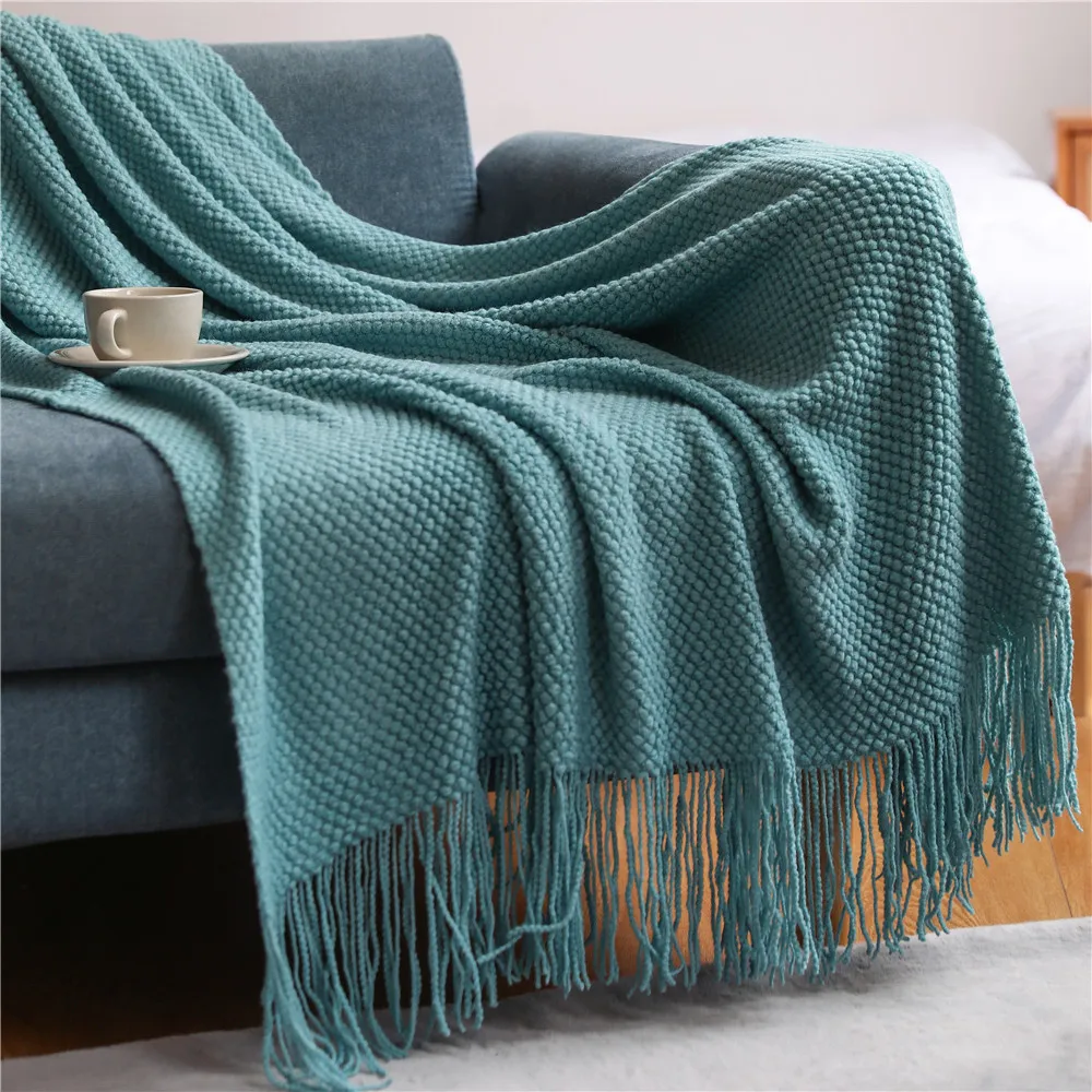 Tekstilby hjem dekorativt tykt strikket teppe mais korn vaffel preget vinter varmt dusker kaste sengeteppe 130 x 240cm: 100 x 150cm / Brun