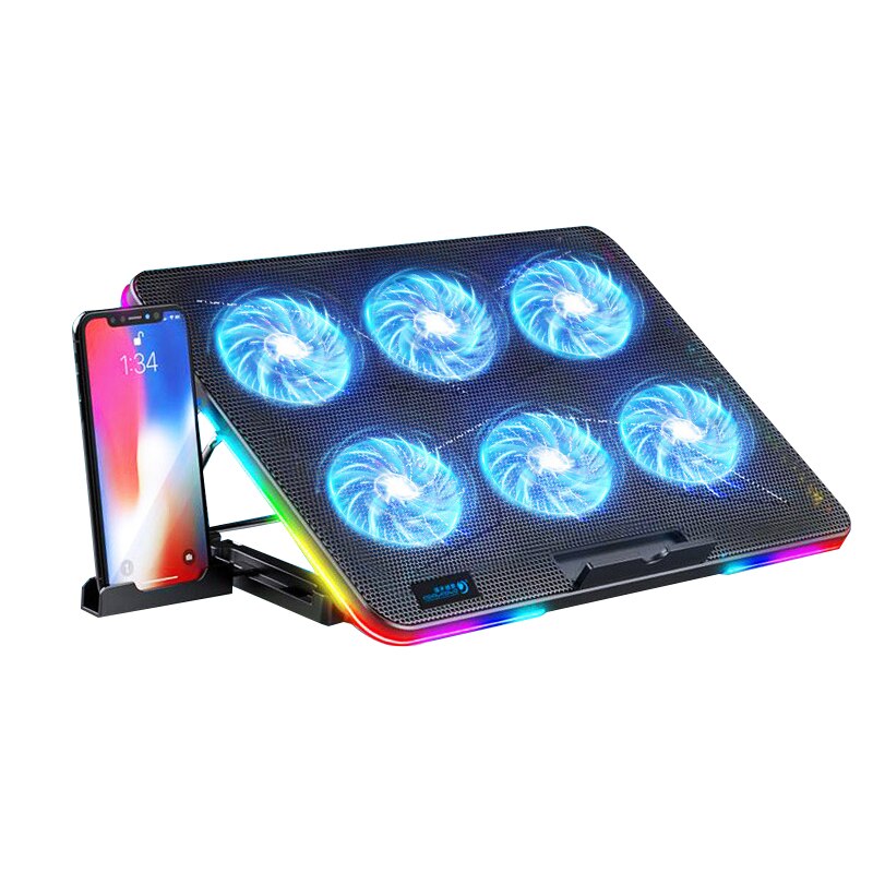 Coolcold 12-17 Inch RGB Gaming Laptop Cooler ,Six Fan Cooling Bracket With Led Screen,Notebook Cool Stand Two USB Ports