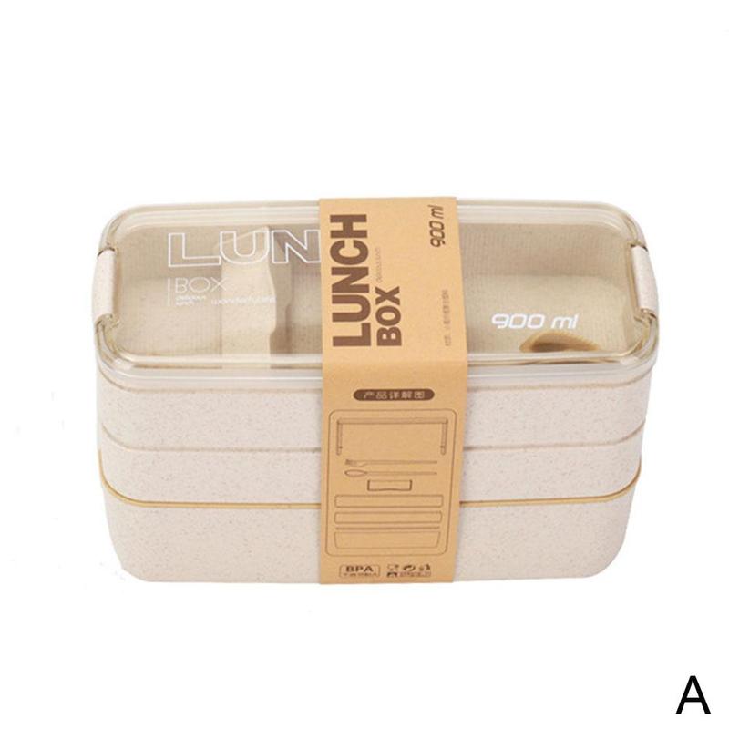 Lunch Box 3 Layer Wheat Straw Bento Boxes Microwave Dinnerware Food Storage Container Lunchbox: a