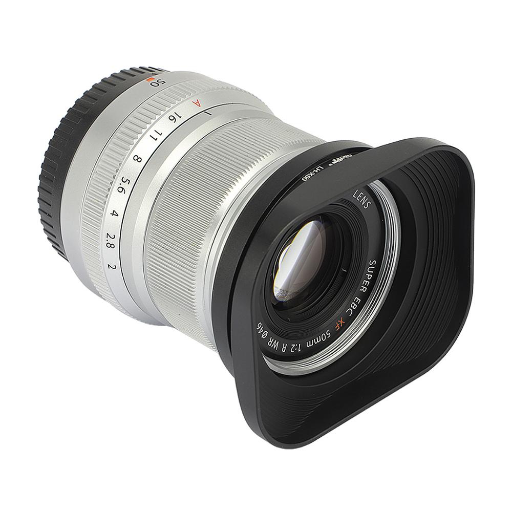 Haoge LH-X50 Vierkante Metalen Zonnekap Voor Fuji Xf 50Mm F2 R Wr Lens Op X-Pro2 Pro1 X-T2 T1 x-T20 X-T10 X-E2S X-A5 X-A20 X-E3 X-H1