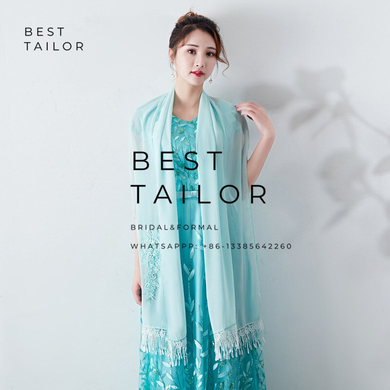 Color Available ! Wedding Jackets Bolero Bridesmaid Scarf Shawl Tassel Appliques Formal Party Gown Chiffon Wedding Accessories