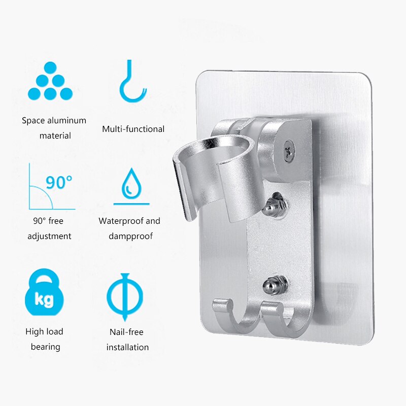 Ruimte Aluminium Douche Houder Verstelbare zelfklevende Wandmontage Badkamer Douchekop Montagebeugel Douchekop Houder