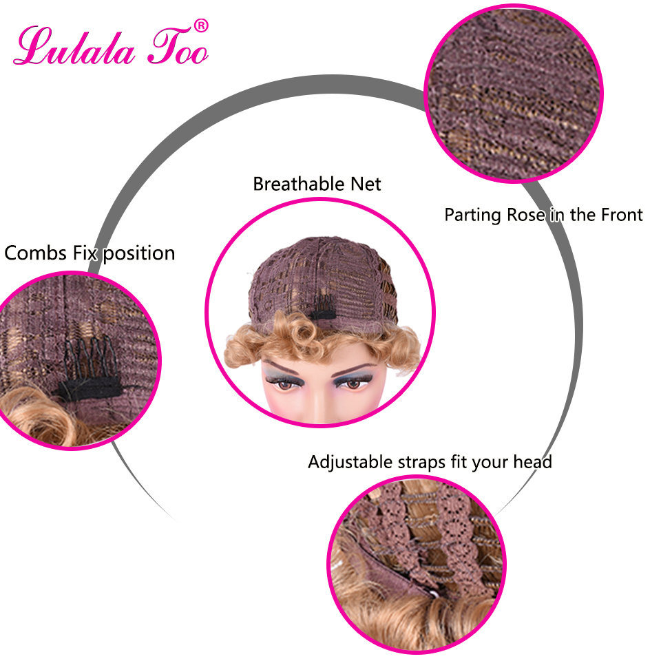 Korte Rode Vinger Wave Pruik Bruin Blonde Krullend Synthetische Pruiken Voor Zwarte Vrouwen Hittebestendige Afro-amerikaanse Pixie Cut Mama pruik