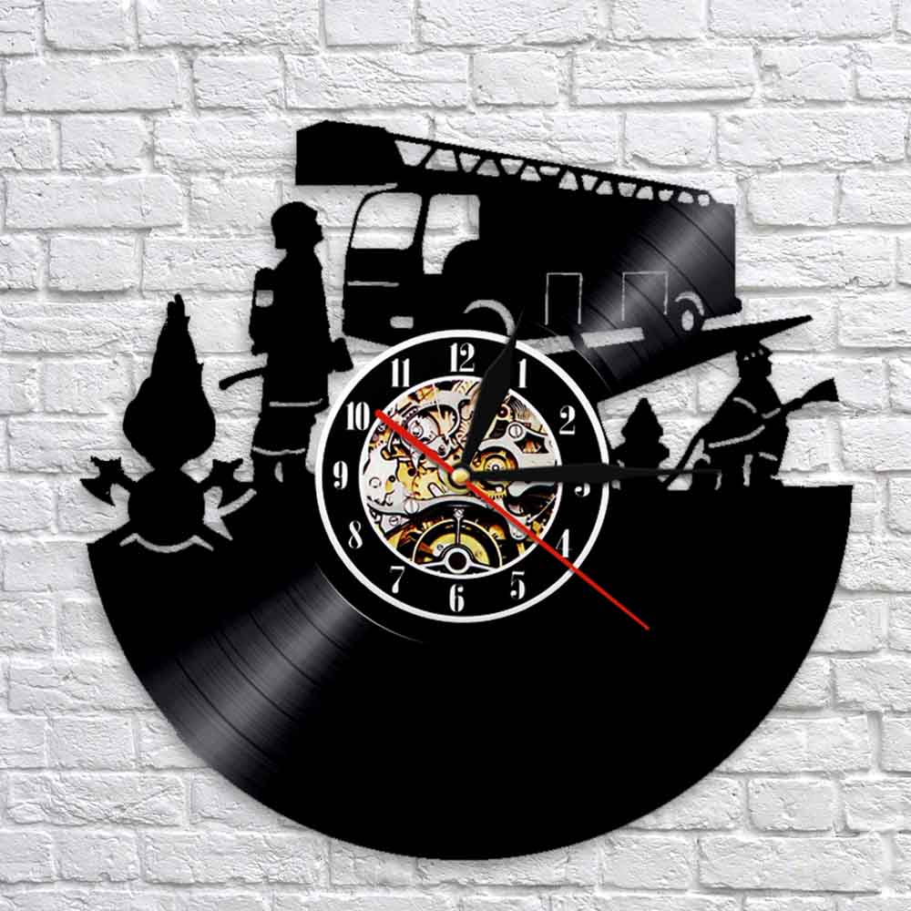 Feuerwehr Uhr Feuer Lkw Jahrgang Schallplatte Wanduhr Brandbekämpfung Lkw Jahrgang Zeit Uhr Feuerwehrmann Feuer Dept Zauberstab Dekor