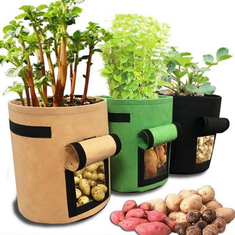 3 størrelse plante vokse poser hjem haven kartoffel krukke drivhus grøntsager voksende poser fugtgivende jardin lodrette have taske værktøjer